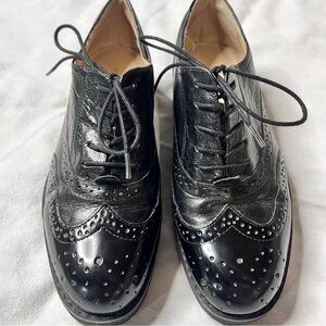 Women’s Nine West Black Leather Wingtip Lace-Up Oxfords